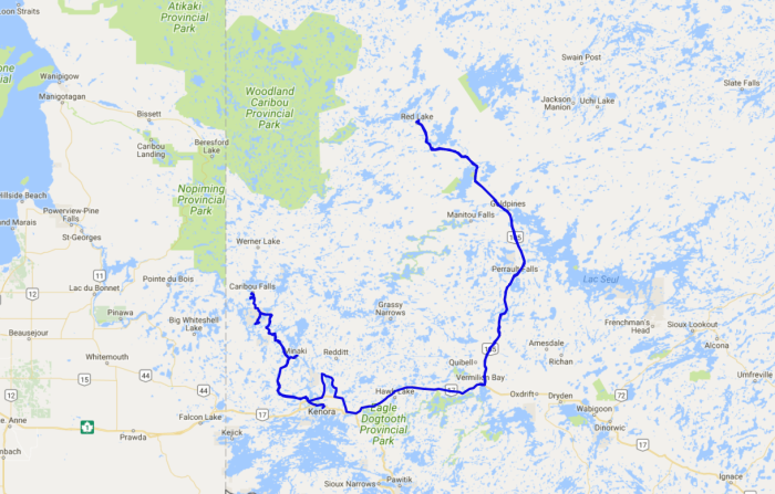 Map of the third day of motorcycle tour on my Triumph Bonneville into Ontario
