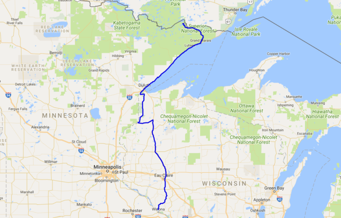 Map of the sixth day of motorcycle tour on my Triumph Bonneville into Ontario